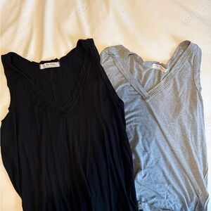 We The Free Black and Gray V-Neck Tank Tops